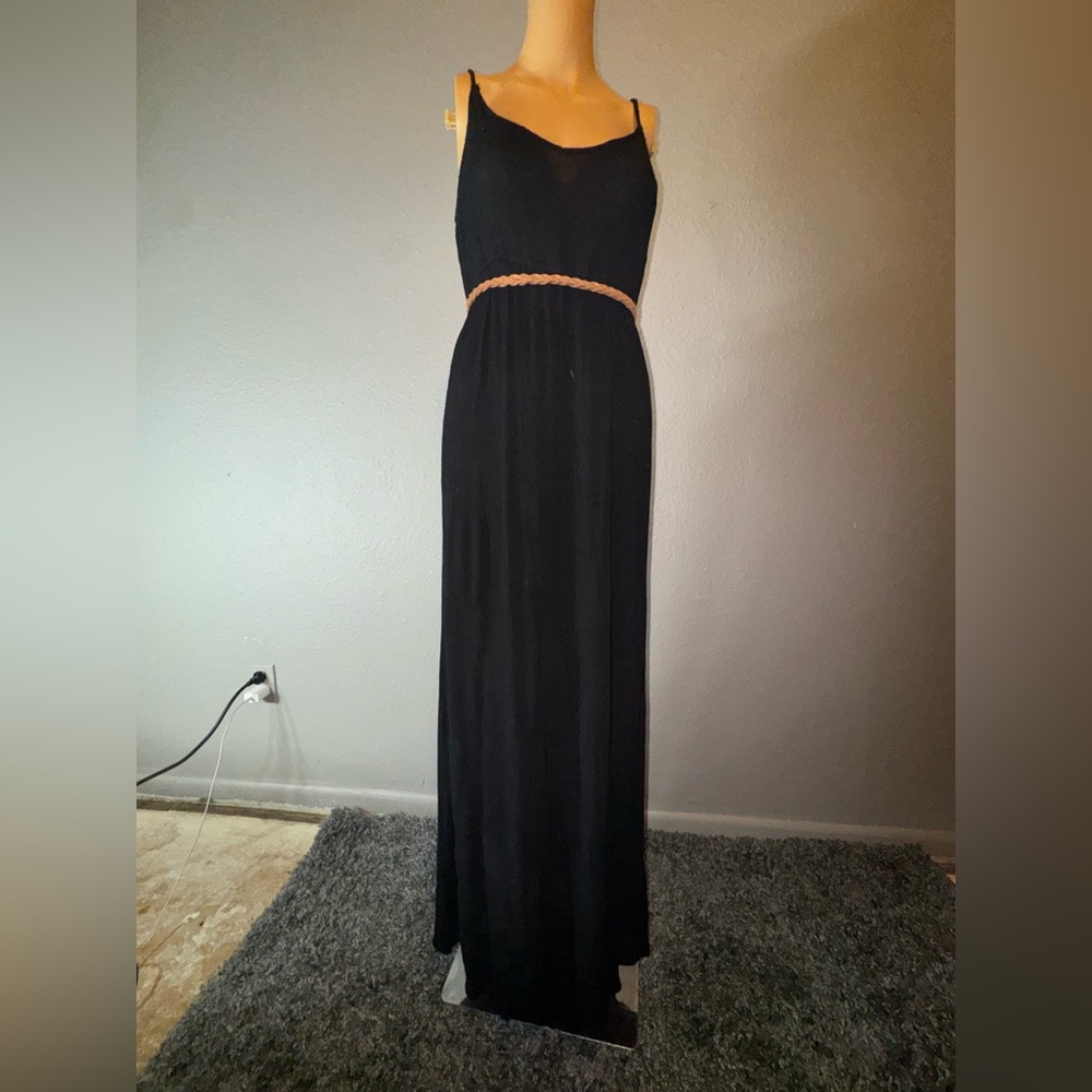 Amor Adore Black Maxi Dress with Tan Accents